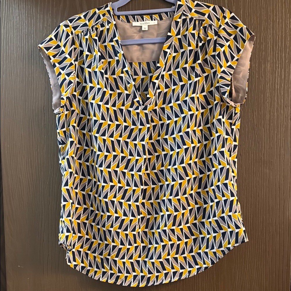 Yellow and Blue Graphic Polo Blouse